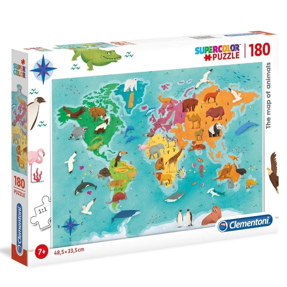 Clementoni Puzzle World Map Animals, 180 pcs  New Sealed